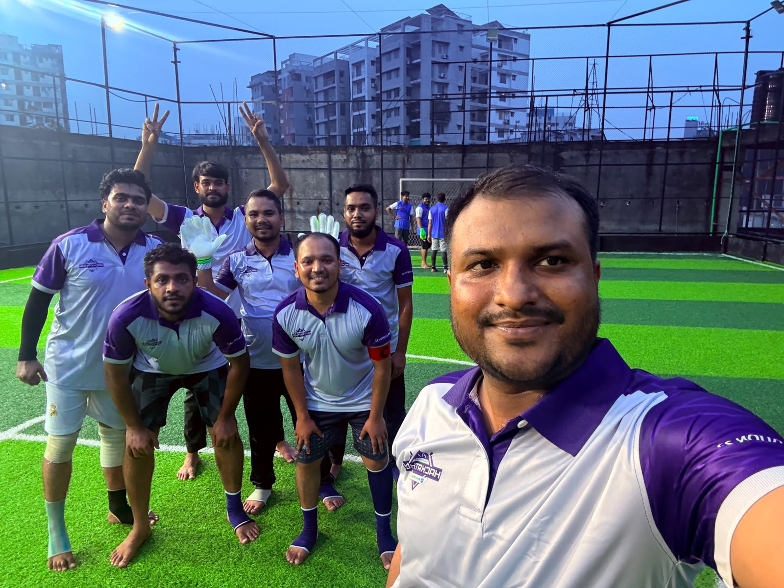 Team selfie on the football field